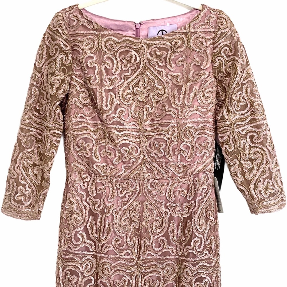 NEW JS Collections Mauve Rose Metallic Soutache Lace Applique Evening Gown Dress - Picture 6 of 11
